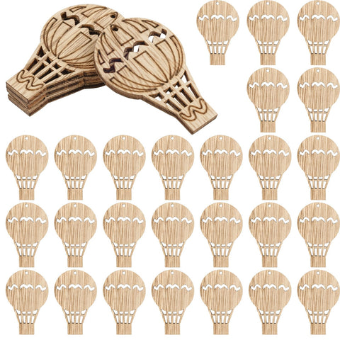 Framendino, 30 Pack Mini Wooden Air Balloon Cutout Unfinished Wood Pieces Rustic Wooden Slices Embellishment Hot Air Balloon Cutouts for DIY Craft Home Party Decoration