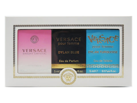 Versace 3 Pcs Mini Set For Women (Individual Box): Dylan Turquoise 5 Ml Eau De Toilette + Dylan Blue 5 Ml Eau De Parfum + Bright Crystal 5 Ml Eau De Toilette