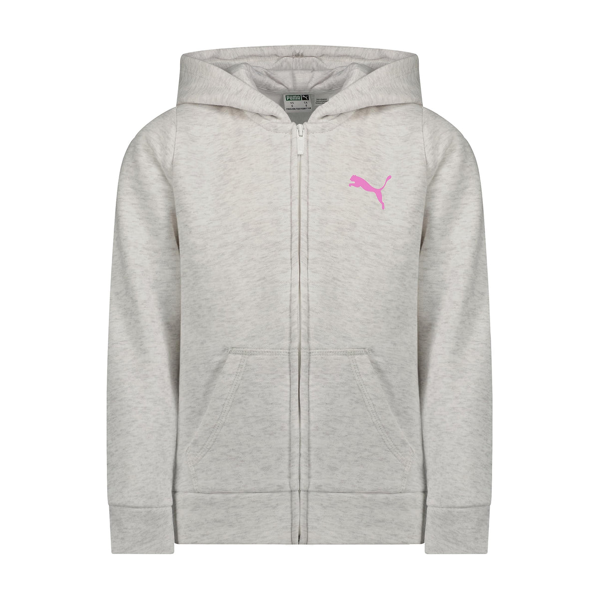 PUMA Girls' Core Logo Zip Up Hoodie, White, XL
