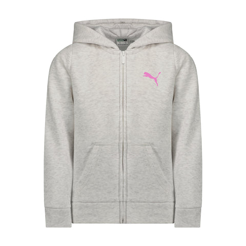 PUMA Girls' Core Logo Zip Up Hoodie, White, XL