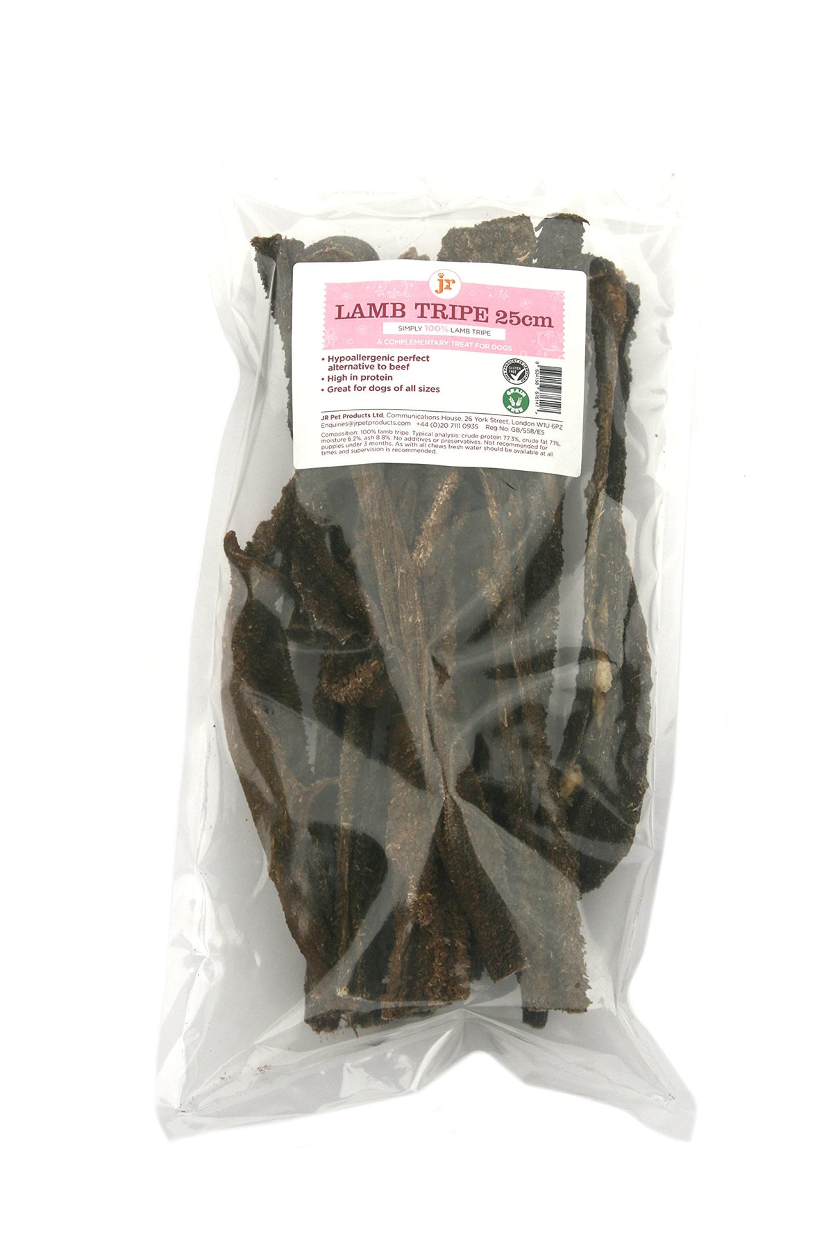 J R Pet Products 6 x 150g Lamb Tripe 25cm 100% Natural Air-Dried Hypoallergenic Dog Treat Chew
