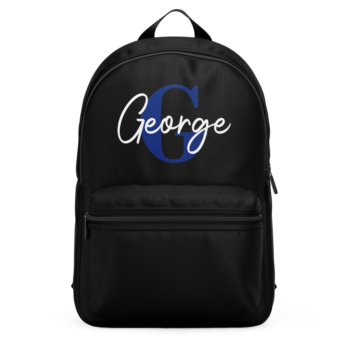 Purple Print House Personalised Navy Name and Initial Mini Backpack, Boys Custom Back to School Bag, Gifts for Son on First Day of Nursery or Primary School, Black