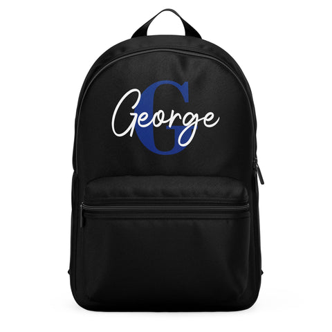 Purple Print House Personalised Navy Name and Initial Mini Backpack, Boys Custom Back to School Bag, Gifts for Son on First Day of Nursery or Primary School, Black