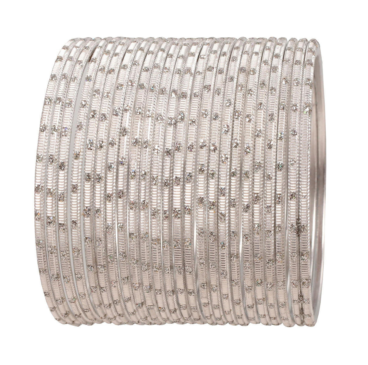 NEW! Touchstone "Colorful 2 Dozen Bangle Collection" Indian Bollywood Alloy Metal Textured Silver White Designer Jewelry Special Large Size Bangle Bracelets Set Of 24 In Antique Gold Tone For Women