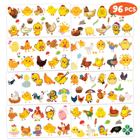 Generic Chicken Temporary Tattoos Birthday Party Supplies Favors Decorations Super Cute 96PCS Fake Tattoos Stickers for Boys Girls School Classroom Rewards Gifts Ideal