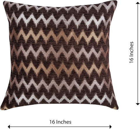 CAZIMO Jacquard Geometric Chevron Cushion Covers - Set of 5, 16 * 16 inches, (Brown)