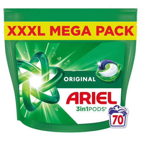 Ariel All-in-1 PODS®, Washing Liquid Laundry Detergent Capsules 70 Washes, Original, Outstanding Stain Removal In 1 Wash, Brrrilliant In Cold & Short