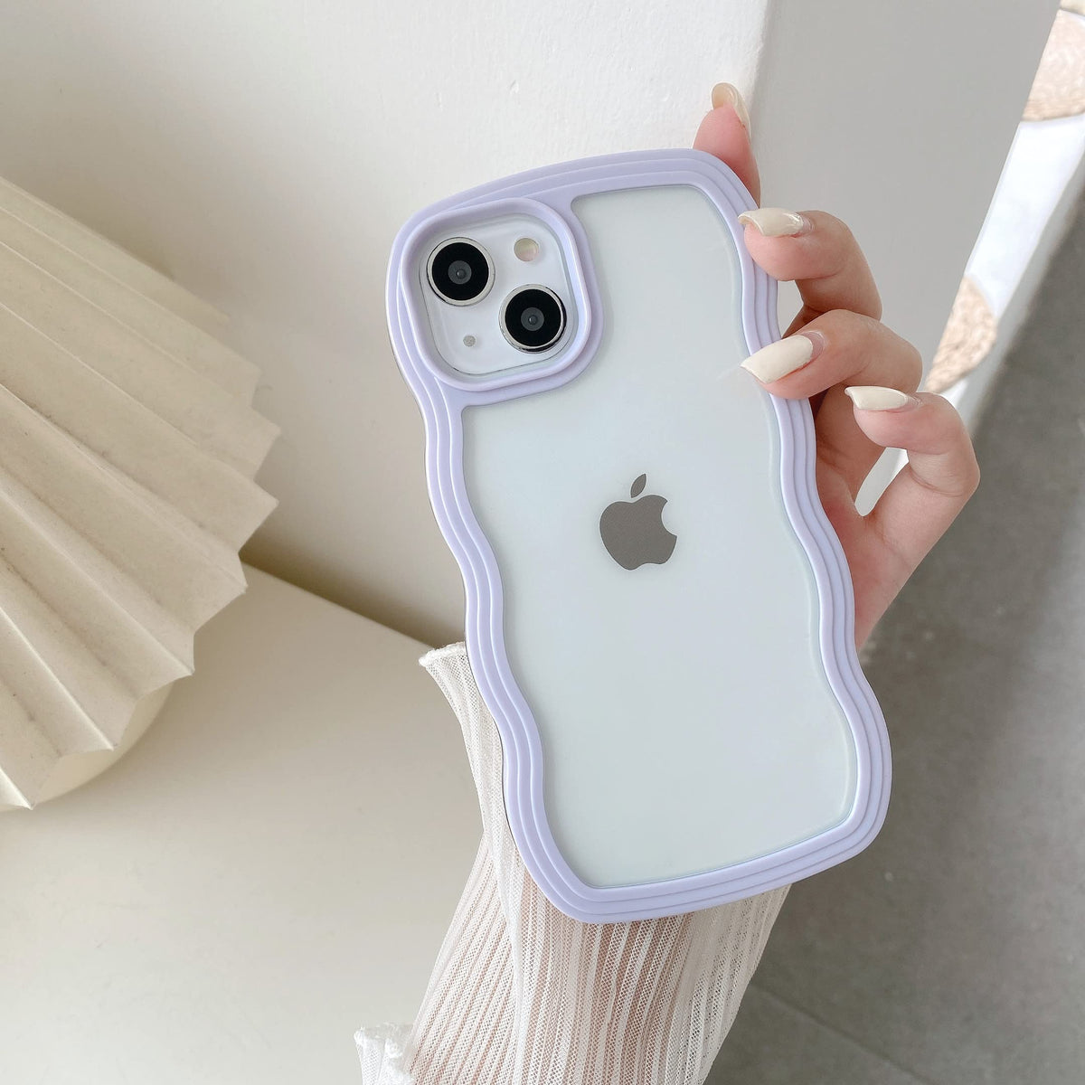 QLTYPRI Compatible with iPhone 13 Pro(6.1 inch) Case, Cute Curly Wave Frame Clear Case for Girls Women, Transparent Soft Silicone TPU Bumper Shockproof Protective Phone Cover Case - Purple