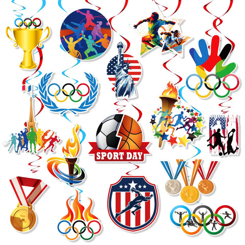 Sports-Inspired Party Decorations Sport Award Medal Whirls Hanging Swirls Gymnastics Banners for Birthday Parties(32PCS)
