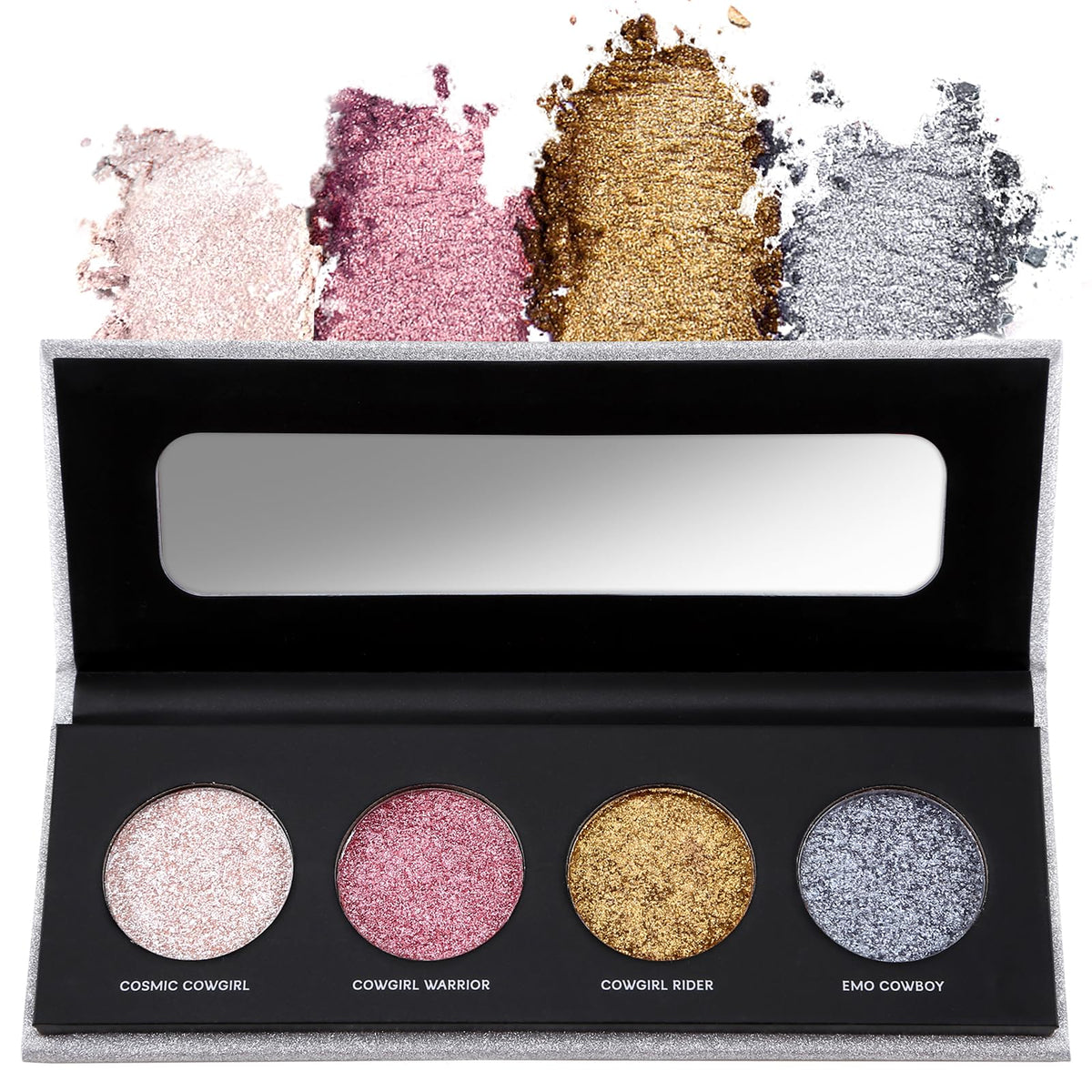 Jutqut 4 Colors Highlight Eyeshadow Palette, Shimmer Glitter Eyeshadow Palette, Cruelty-Free and Vegan Formula, Korean Eye Glitter Sparkle Shimmery Eyeshadow for Professional Makeup Kit