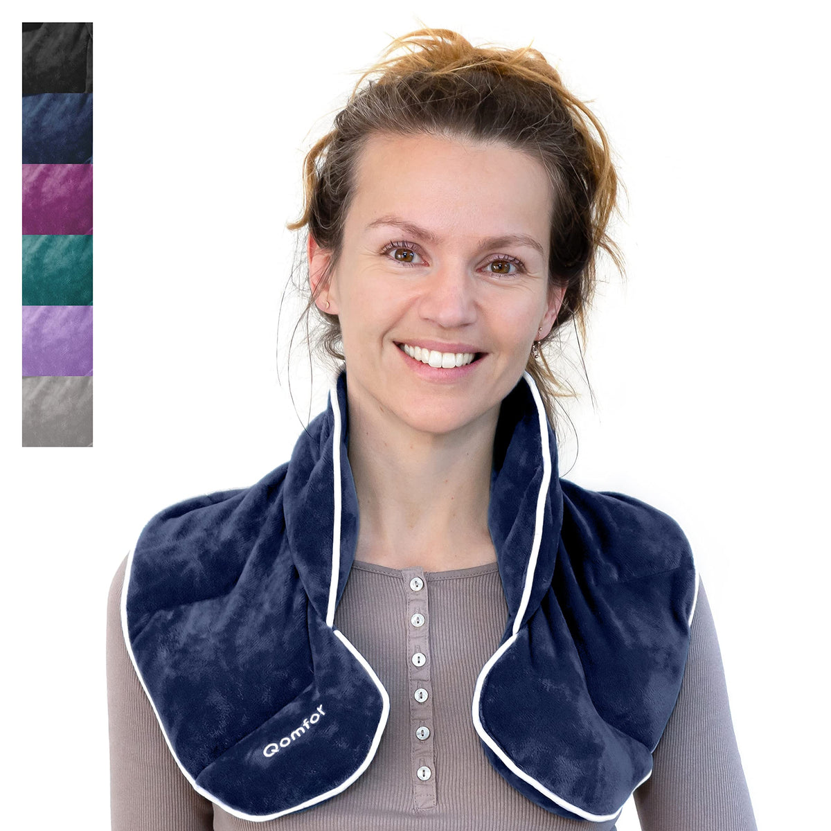 Qomfor Wheat Bags Microwavable Neck and Shoulder - Soothing Wheat Bag Microwavable - Wheat and Lavender - Microwave Heat Pad for Period Pain Relief, Back Pain and Stress Relief (Dark Blue)