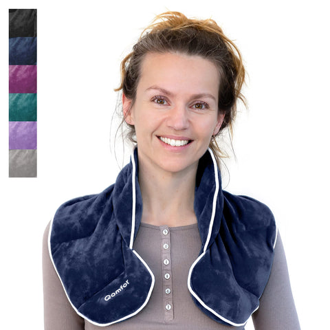 Qomfor Wheat Bags Microwavable Neck and Shoulder - Soothing Wheat Bag Microwavable - Wheat and Lavender - Microwave Heat Pad for Period Pain Relief, Back Pain and Stress Relief (Dark Blue)