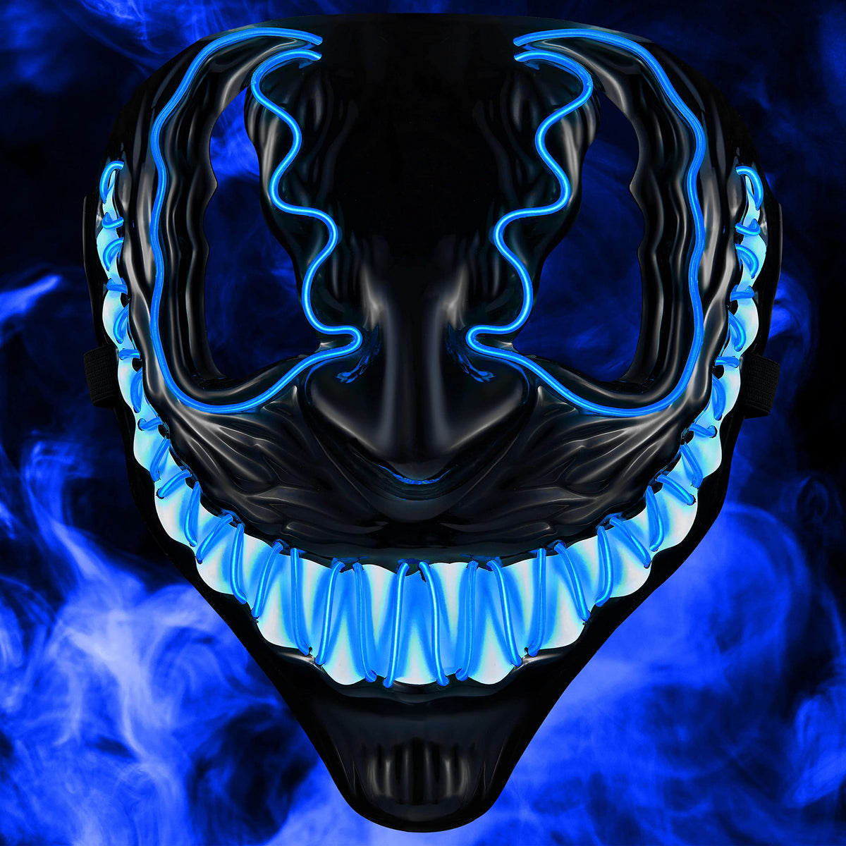 LED Venom Mask with 3 light modes - perfect for Techno DJ | Halloween | Cosplay | Carnival | Scary Mask | Neon Mask | to complement your horror costume (Blue)