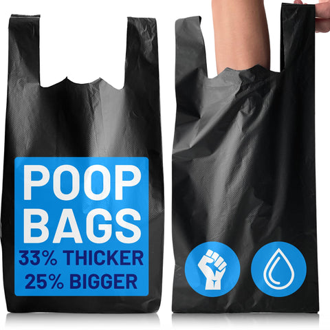 PWgoods Dog Poo Bags | 200 Pack | 33% Thicker & 25% Larger Dog Poop Bags with Tie Handles | 100% Leak Proof | Odor Free Pet Waste Disposal Bags | Discreet Opaque Black | Large Poo Bags Dogs