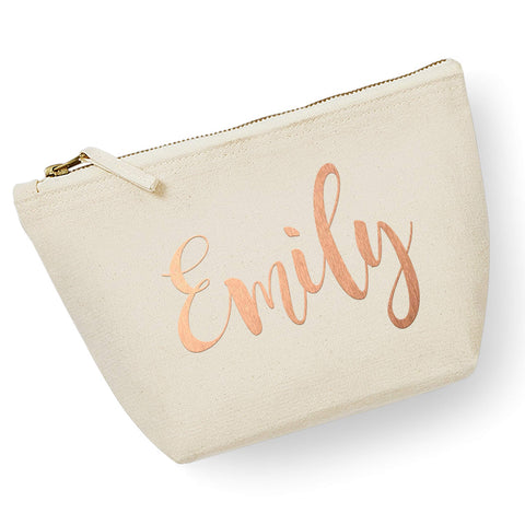 Personalised Gifts - Rose Gold Name Custom Text Personalised Makeup Bags with Customized Name Makeup Bag (Natural, Large - 23x22.5x11cm)