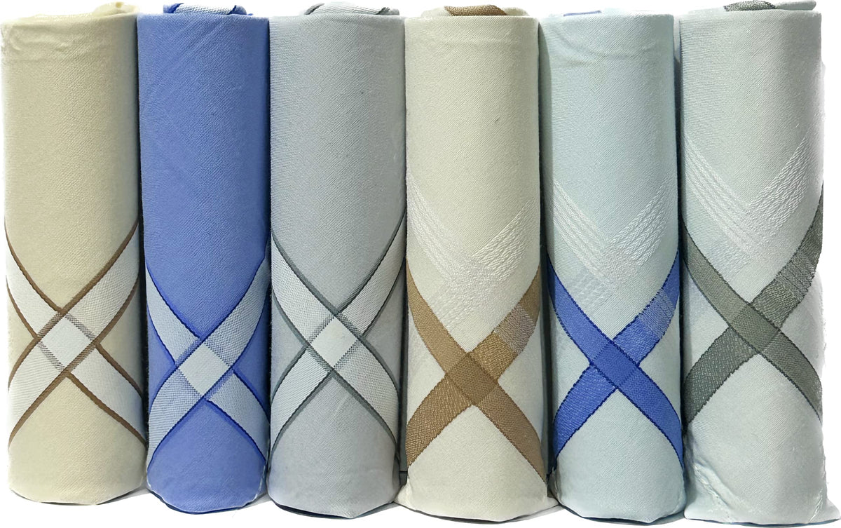 Royal Mart Men's Dark Color Striped Premium Handkerchief - Light (Pack of 6)