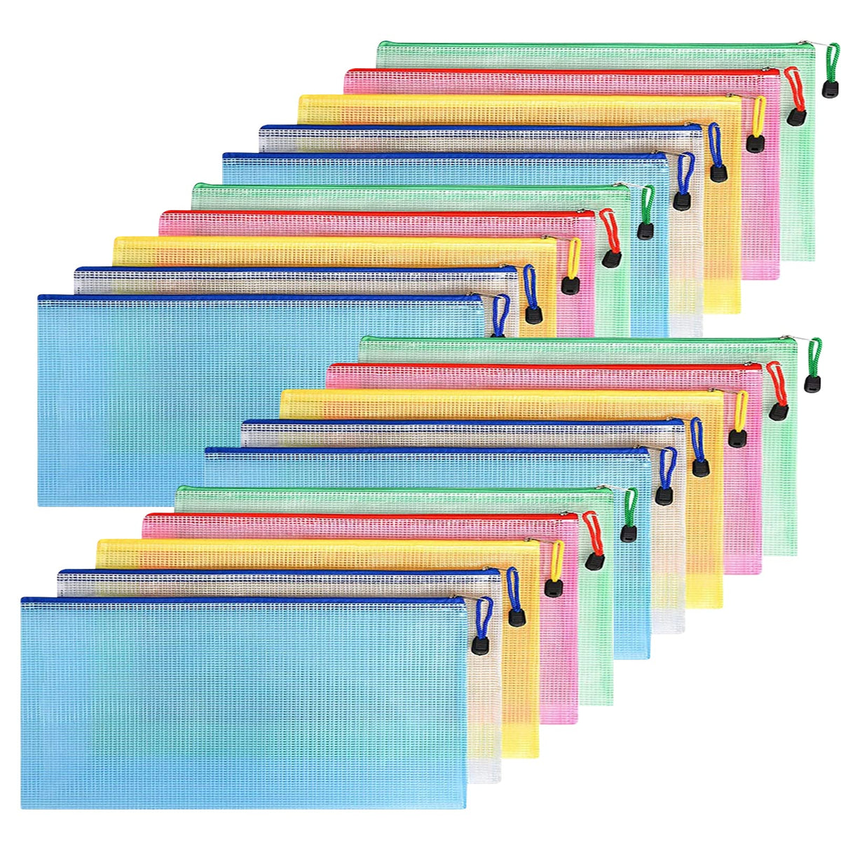 FYY Mesh Pencil Case, A6 Plastic Zip Wallets, 20PCS Pencil Case Plastic Wallets Folders Waterproof Travel Storage Pouch for School Supplies, Bills, Cosmetics and Travel Accessories 5-Colors