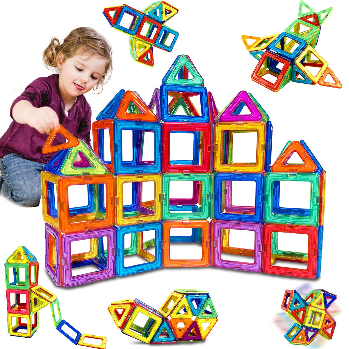 38PCS Magnetic Building Blocks Magnetic Tiles Magnets for Kids Construction Learning Educational Magnetic Toys for 3 4 5 6 Years Old Boys Girls Toddlers Kids Christmas Birthday Gifts for 3+