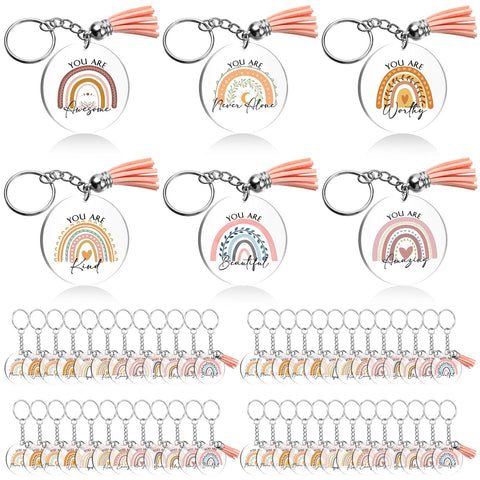 Unittype Boho Rainbow Key Chain Inspirational Keychain Thank You Gifts for Coworkers Appreciation Acrylic Tassels Keychain (30 Pcs)