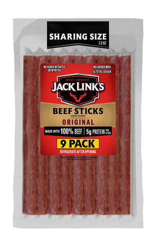 Jack Link's Beef Sticks, Original - Protein Snack, Meat Stick, Made with 100% Beef, No Added MSG** - 7.2 Oz.