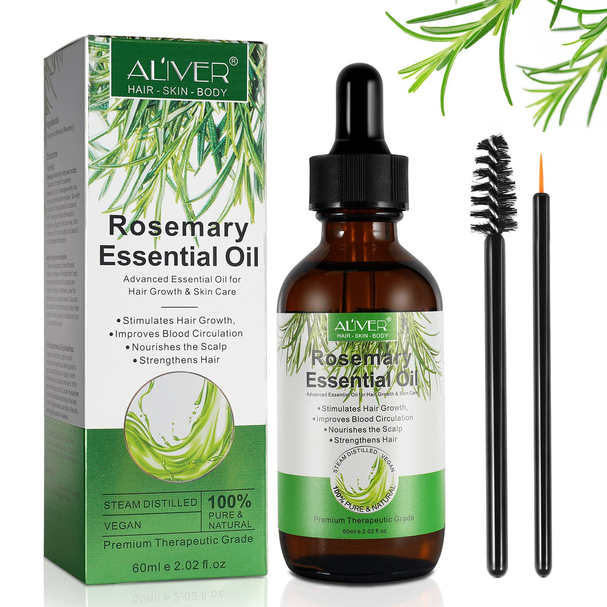 VXHDAG Rosemary Oil for Hair Growth & Skin Care - 100% Pure Rosemary Essential Oil for Eyebrow and Eyelash, Nourishes The Scalp, Stimulates Hair Growth for Men Women (1 Pack 1x60ML)