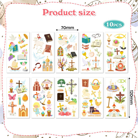 HOWAF 90+ pcs Religions Christian Temporary Tattoos, 10 Sheets Jesus Christian He is Risen Easter Temporary Tattoos for Face Hand Body, Waterproof Tattoos Stickers for Easter Spring Party Favors