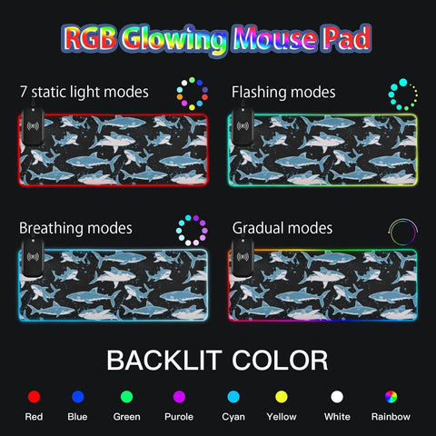 Creative Sharks Black-01 Wireless Charging Mouse Pad for Mobile Phone Extra Large Gaming Mousepad with 13 Lighting Modes Computer Mat for MacBook PC Laptop Desk Office Home Gaming