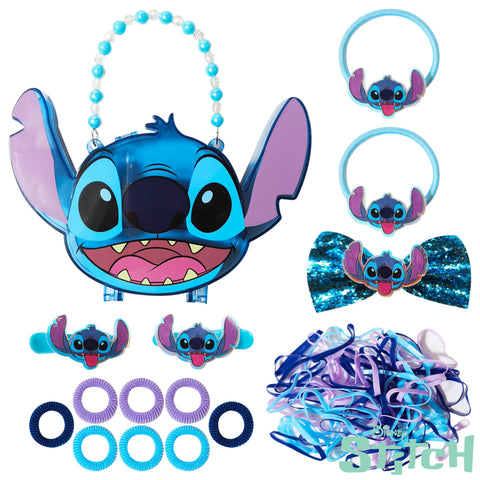 LUV HER Disney Stitch Hair Accessory Case for Girls with Hair Clips, Elastics, Bow, and Terries, Ages 3+