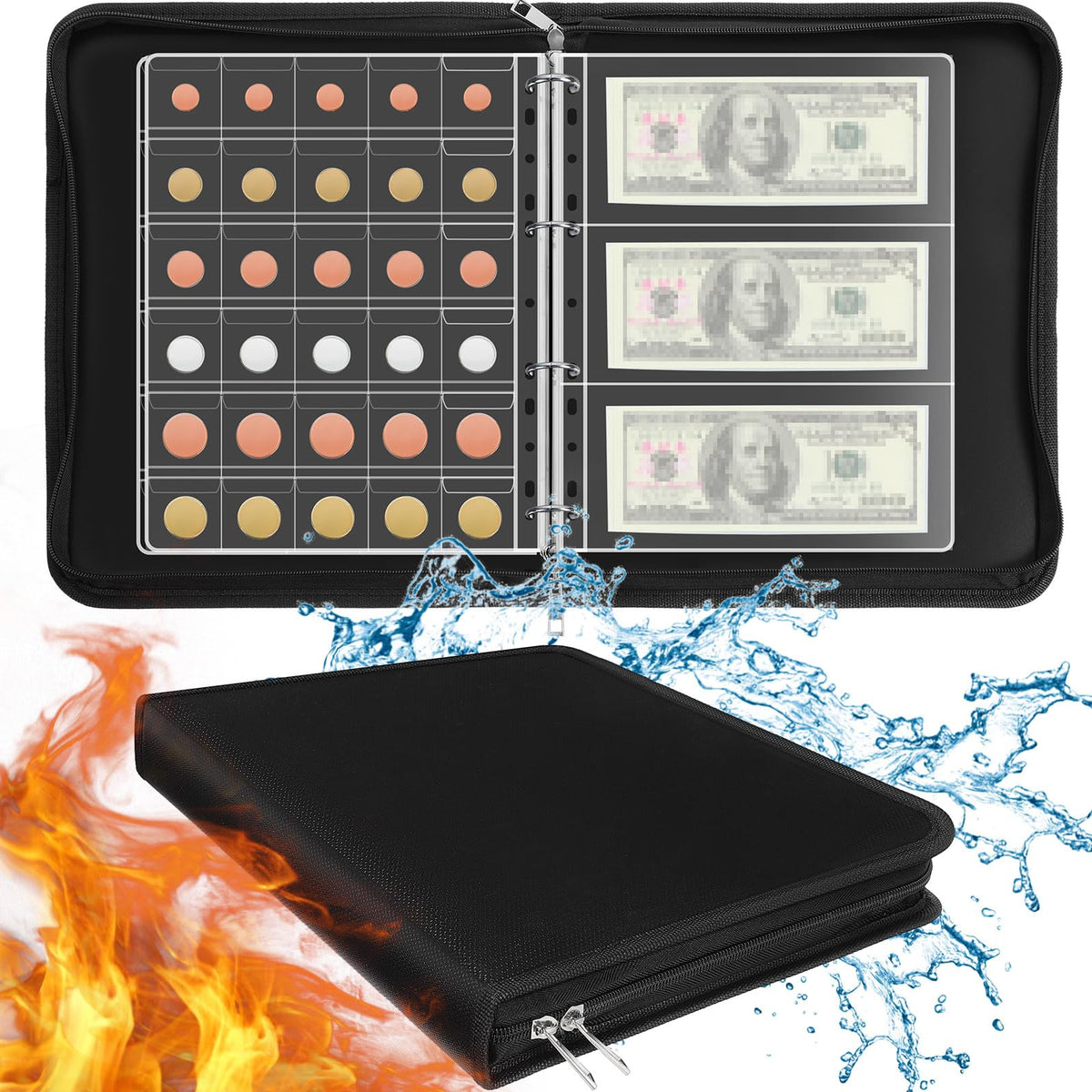 Trandraft Coin Collection Book Holder for Collectors 336 Pockets Fireproof Coin Paper Collecting Album Money Display Organizer Storage Case Money Binder for Coin Currency Collection Bill, Pennies
