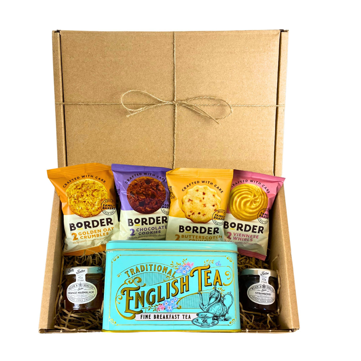 Tea Gift Set Hamper Biscuits and Tea Hamper Afternoon Including New English Teas Teabags, Strawberry Jam & Orange Marmalade With Luxury Snacks - A True Great British Present