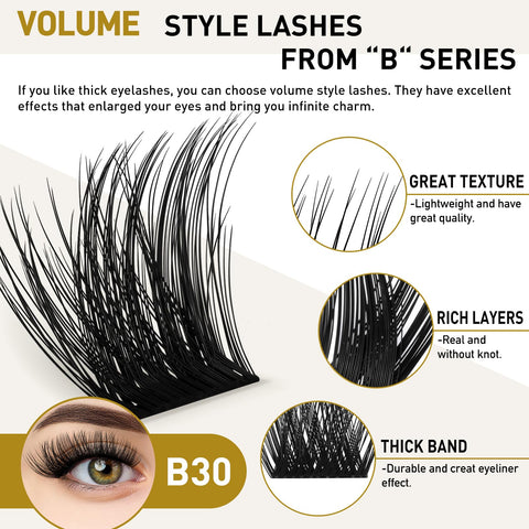 B&Q Lash Clusters B30 D Curl 10mm DIY Eyelash Extensions 72 Clusters Lashes Eyelash Clusters Eyelash Extensions Volume Wispy Individual Lash Clusters at Home Lash Extensions (B30,D-10-16 new)