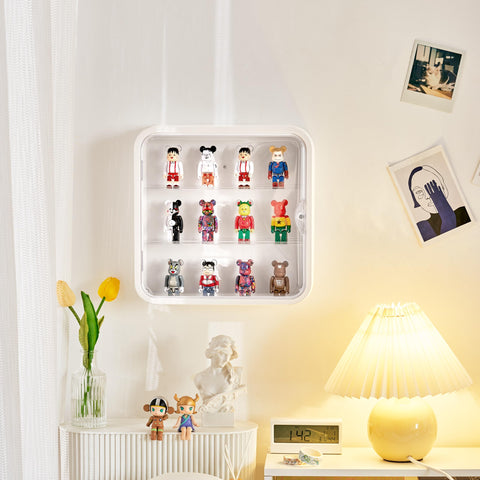 Clear Display Case for Figures, Wall Mounted Acrylic Storage Box, Dust Proof Display Cabinet Organizer for Mini Pop Mart Action Figures Collectibles (White)