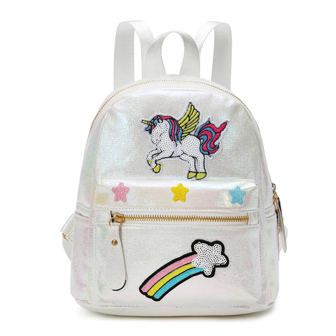 Qiuhome Unicorn Mini Backpack Leather Backpack for Girls(White)