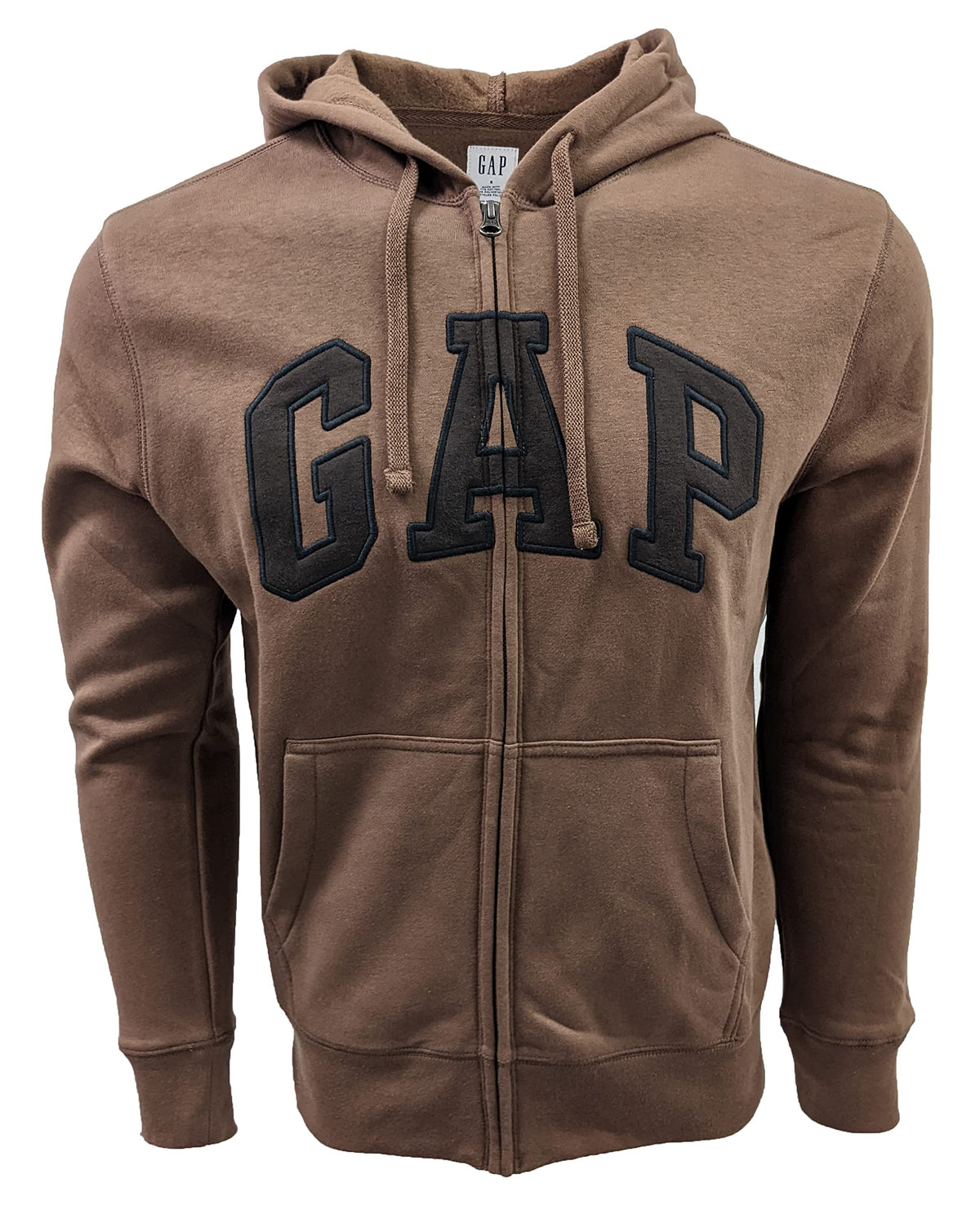 GAP Factory Men's Full Zip Fleece Logo Hoodie (Brown (Dark Brown Logo), Large)