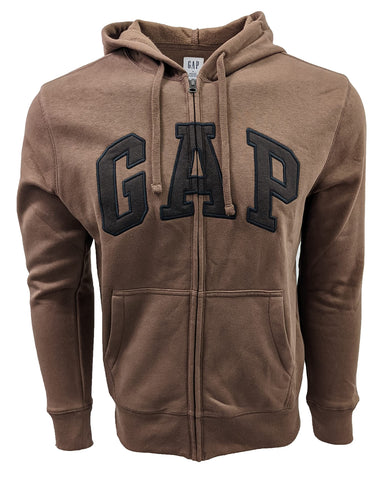 GAP Factory Men's Full Zip Fleece Logo Hoodie (Brown (Dark Brown Logo), Large)