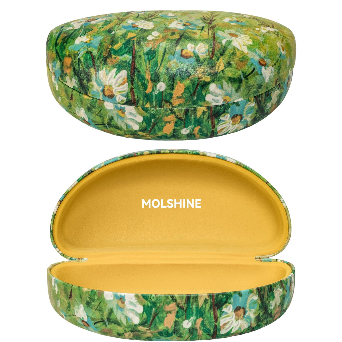 molshine Hard Shell Sunglasses Case,Large Glasses Case for Women Men Oversized Sunglass Eyeglasses (Yellow Daisy)