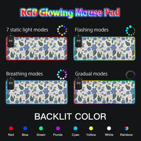 Flower Leaves Wireless Charging Mouse Pad for Mobile Phone Extra Large Gaming Mousepad with 13 Lighting Modes Keyboard Mat for Gaming MacBook PC Laptop Desk Home Office