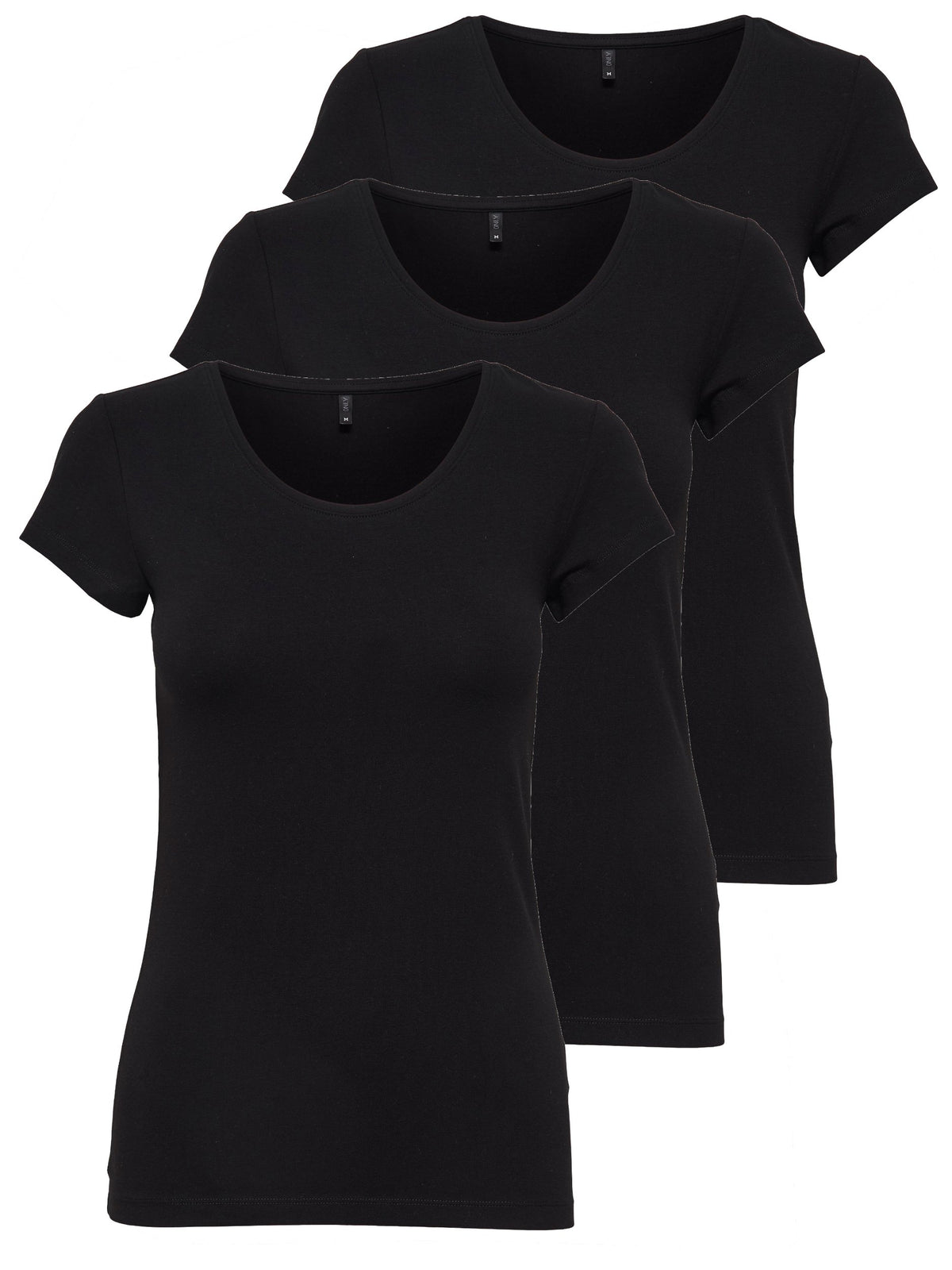 Only 15209153 Women's Short Sleeve T-Shirt Long Basic Summer T-Shirts XS S M L XL Pack of 3, black, Large