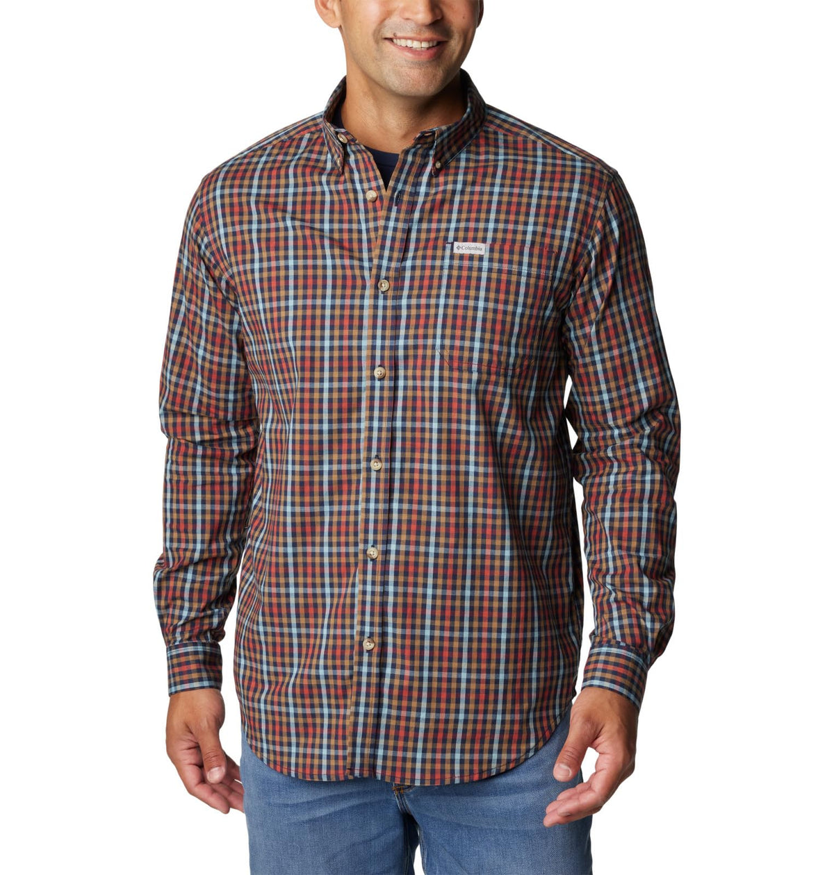Columbia Men's Rapid Rivers II Long Sleeve Shirt, Collegiate Navy Everyday Gingham, Large