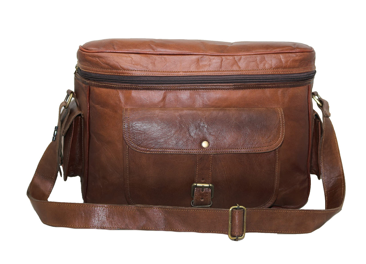 Jaald Genuine Leather Large Camera DSLR Padded Digital Camera Bag with Cushion for Sony Nikon Cannon with Lens Partition