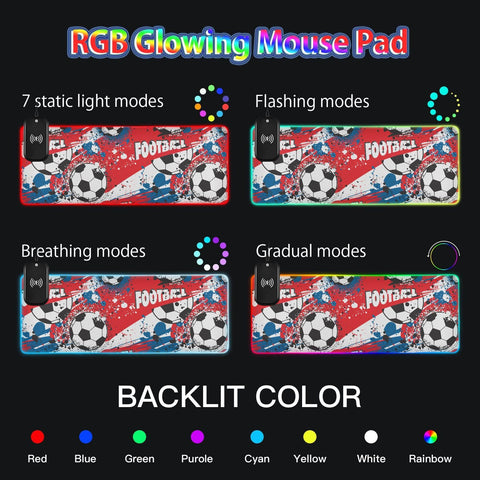 Football Ball France Flag Wireless Charging Mouse Pad for Mobile Phone Extra Large Gaming Mousepad with 13 Lighting Modes Mouse Mat for Office Home Gaming MacBook PC Laptop Desk