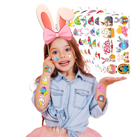 Easter Temporary Tattoos - Bunny 80PCS Easter Rabbit Basket, Religious Themed Stickers for Kids Birthday Party Supplies Decorations Favors and Prizes - Cute Gifts for Boys and Girls Ideal School