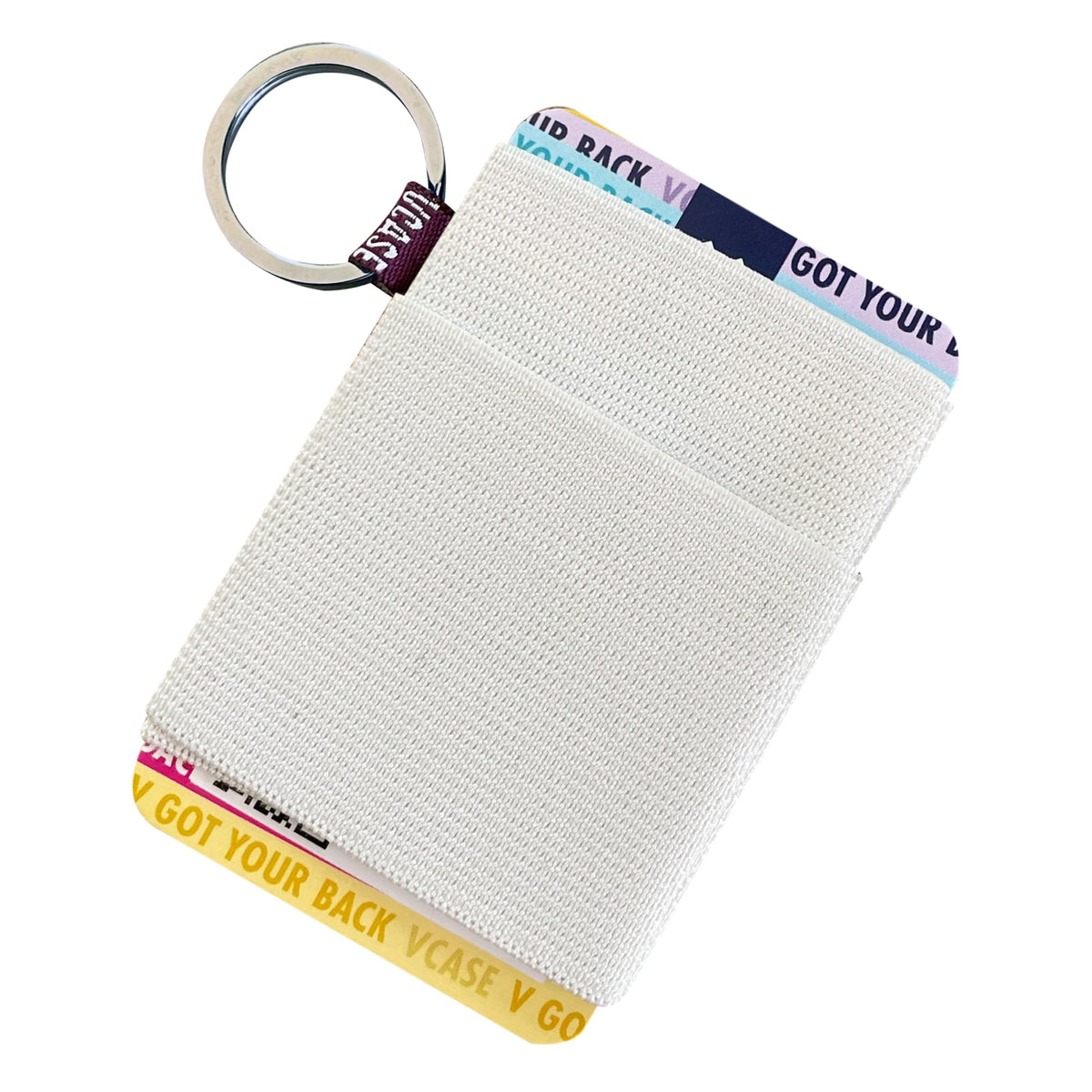 VCase Slim Elastic Card Holder, Minimalist Wallet for women and men, Small Front Pocket Wallet with keychain (White)