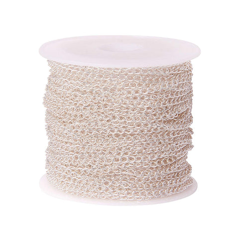 LiQunSweet 10m/32.8ft Brass Silver Color Soldered Twisted Link Chains Curb Chains Roll for Bracelel Necklace Jewelry Making - 4x3mm