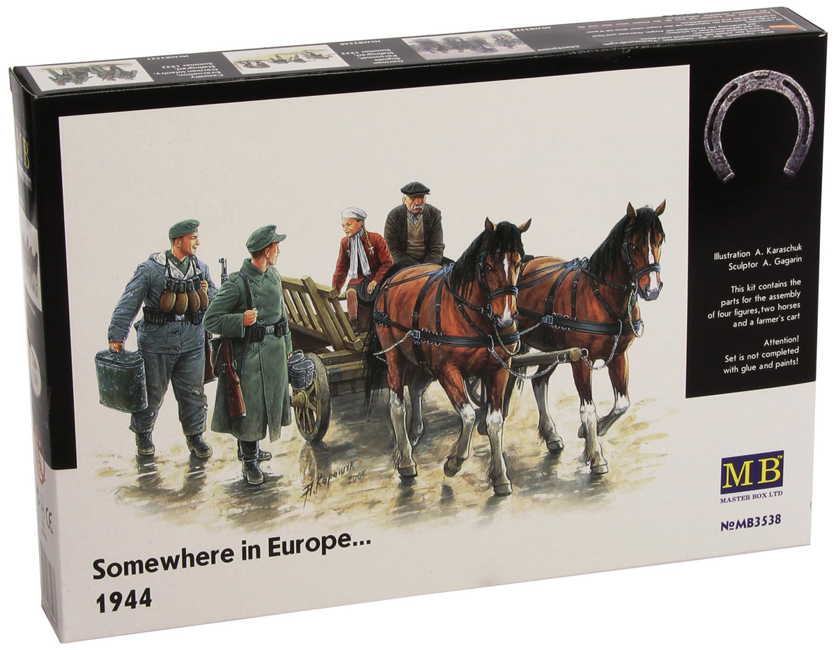 Master Box Somewhere in Europe 1944 (4 Figures, 2 Horses and Cart) Figure Model Building Kits (1:35 Scale)