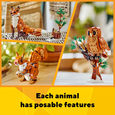 LEGO Creator 3 in 1 Forest Animals: Red Fox Toy, Transforms to Owl Toy Figure or to Squirrel Toy, Woodland Figures Set, Play and Display Gift Idea for Boys and Girls Ages 9 Years Old and Up, 31154