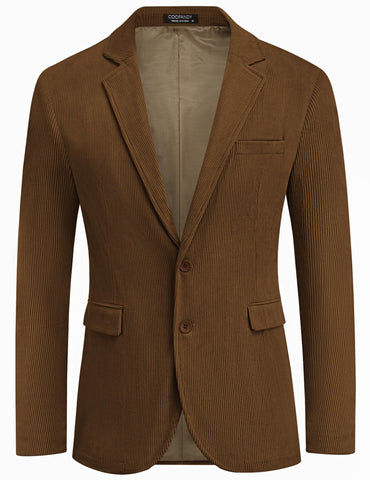 COOFADNY Brown Corduroy Jacket Men Casual Work Wear Sport Coat Slim Fit Business Blazer, Brown, XL