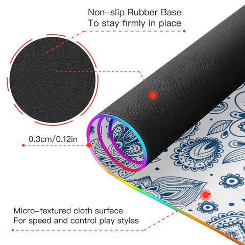 Boho Paisley Flower Wireless Charging Mouse Pad for Mobile Phone Extra Large Gaming Mousepad with 13 Lighting Modes Extended Desk Mat for MacBook PC Laptop Desk Office Home Gaming