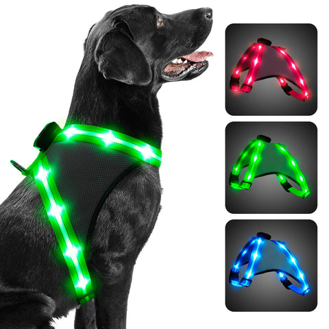 ChalkLit Light Up Dog Harness, Reflective Led Dog Harness Glow-in-The-Dark for Night Walking, USB Rechargeable Lighted Dog Safety Vest for Medium Dogs (Green, Extra Large)