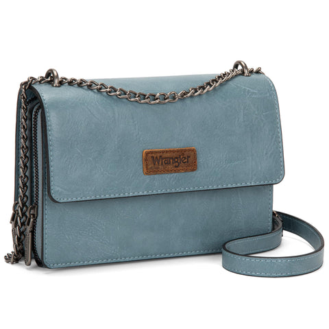 Wrangler CrossBody Purse for Women Western Small Clutch Wallet Trendy Shoulder Bag with Chain Strap Gift Blue WG149-236JN